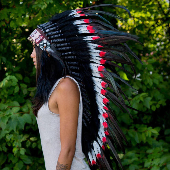 Penacho de Indio Negro con blanco y rojo 95 cm-Salvaje Sex Store - Salvaje Sex Store-sex-shop-bogota