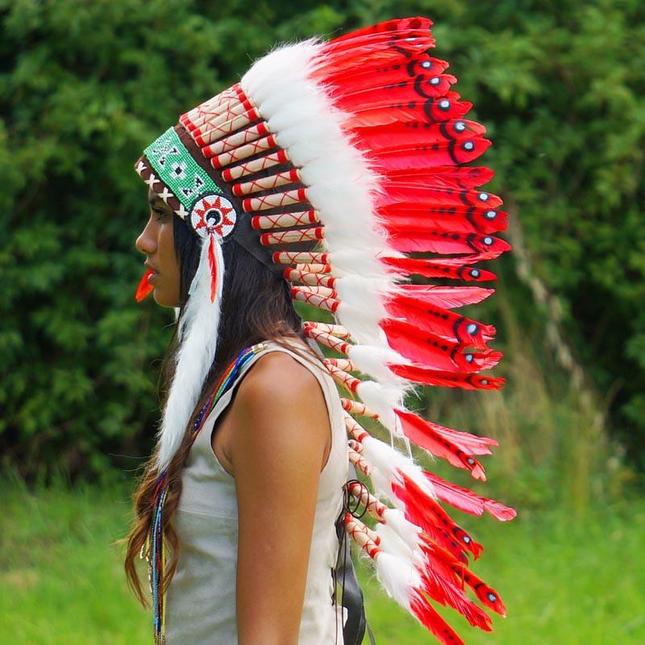 Penacho de Indio Blanco- rojo 90 cm- Salvaje Sex Store - Salvaje Sex Store-sex-shop-bogota
