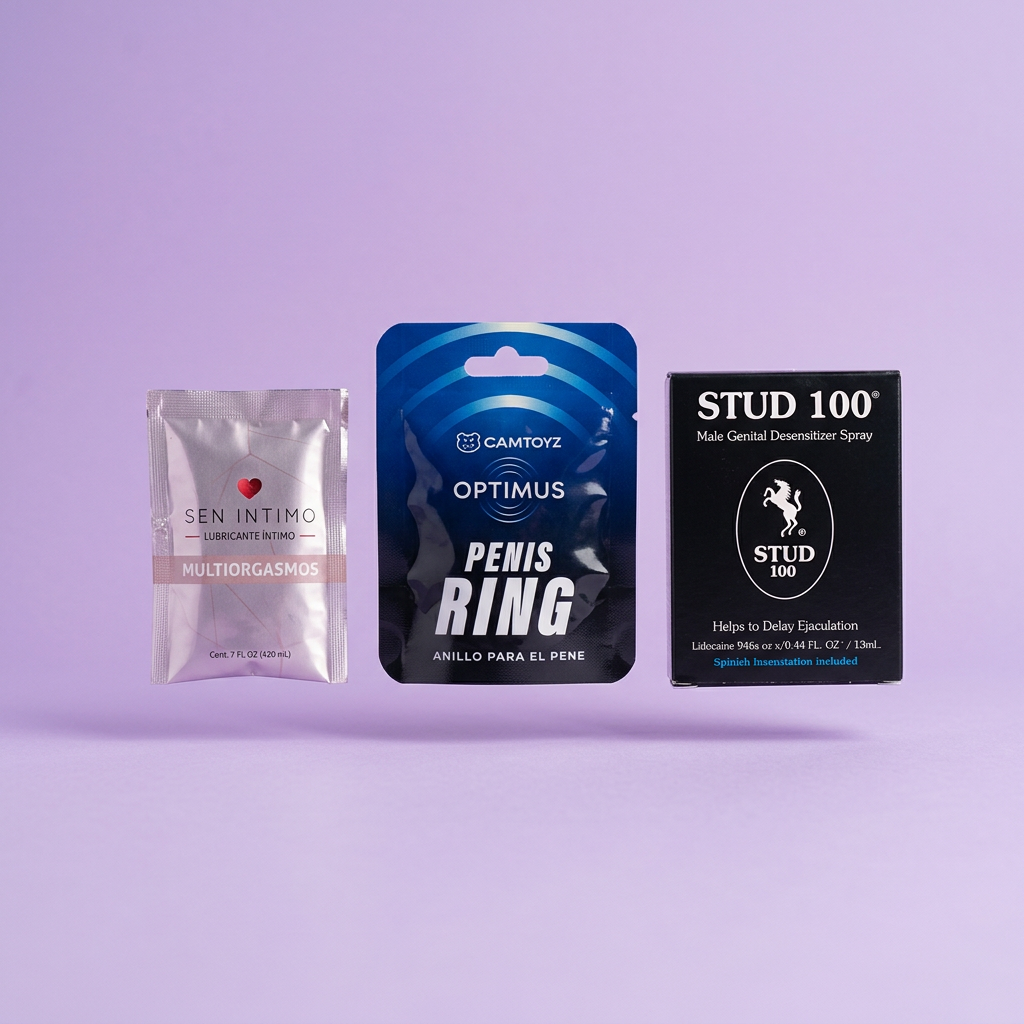 Combo Resistencia y Control Total – Spray Stud 100 + Anillo Optimus + Gel Multiorgasmo