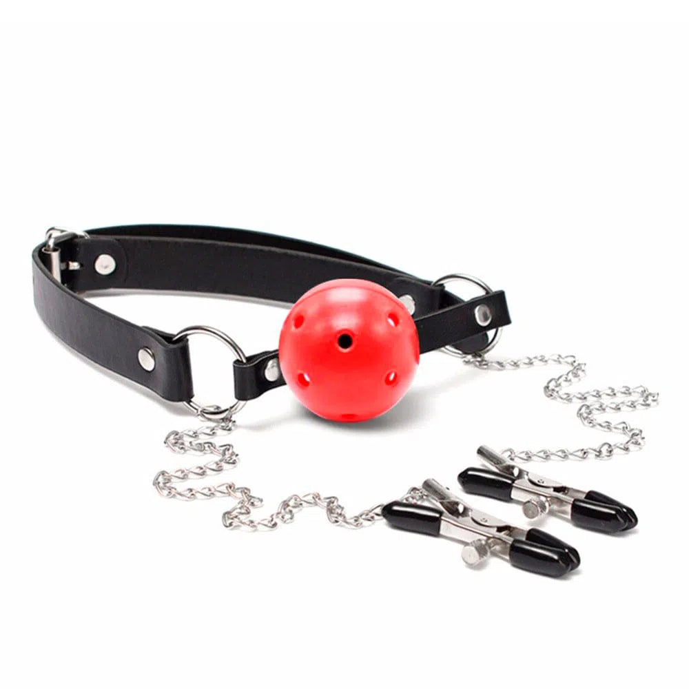 Ball Gag con Pezonera Jatt Rojo-Salvaje Sex Store