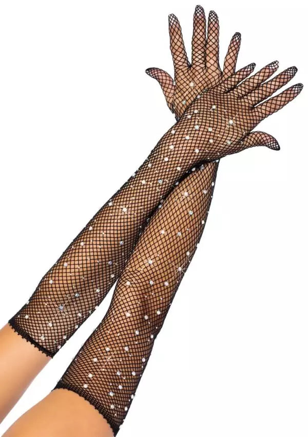 Guantes largos De Imitación Diamantes Negro-Salvaje Sex Store