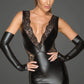 Vestido negro con guantes-Vestido negro con encaje-vestido en cuerina