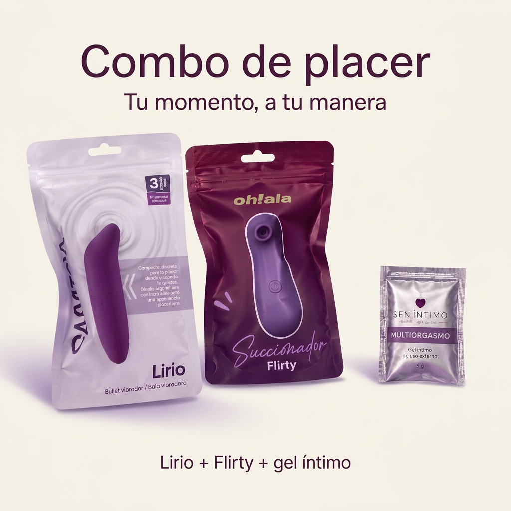 Combo de Placer – Succionador Flirty Oh!lala + Bala Vibradora Lirio + Gel Multiorgasmo