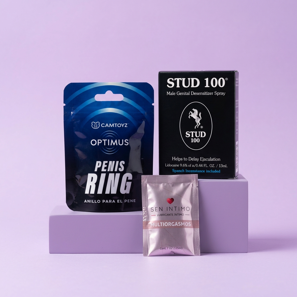 Combo Resistencia y Control Total – Spray Stud 100 + Anillo Optimus + Gel Multiorgasmo