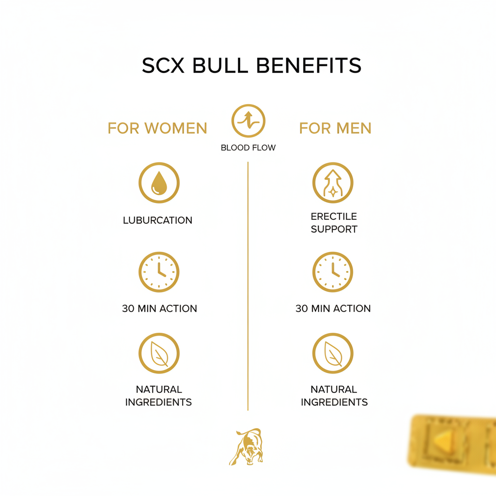 Infografía beneficios SCX Bull dual hombre mujer lubricación erecciones Bogotá