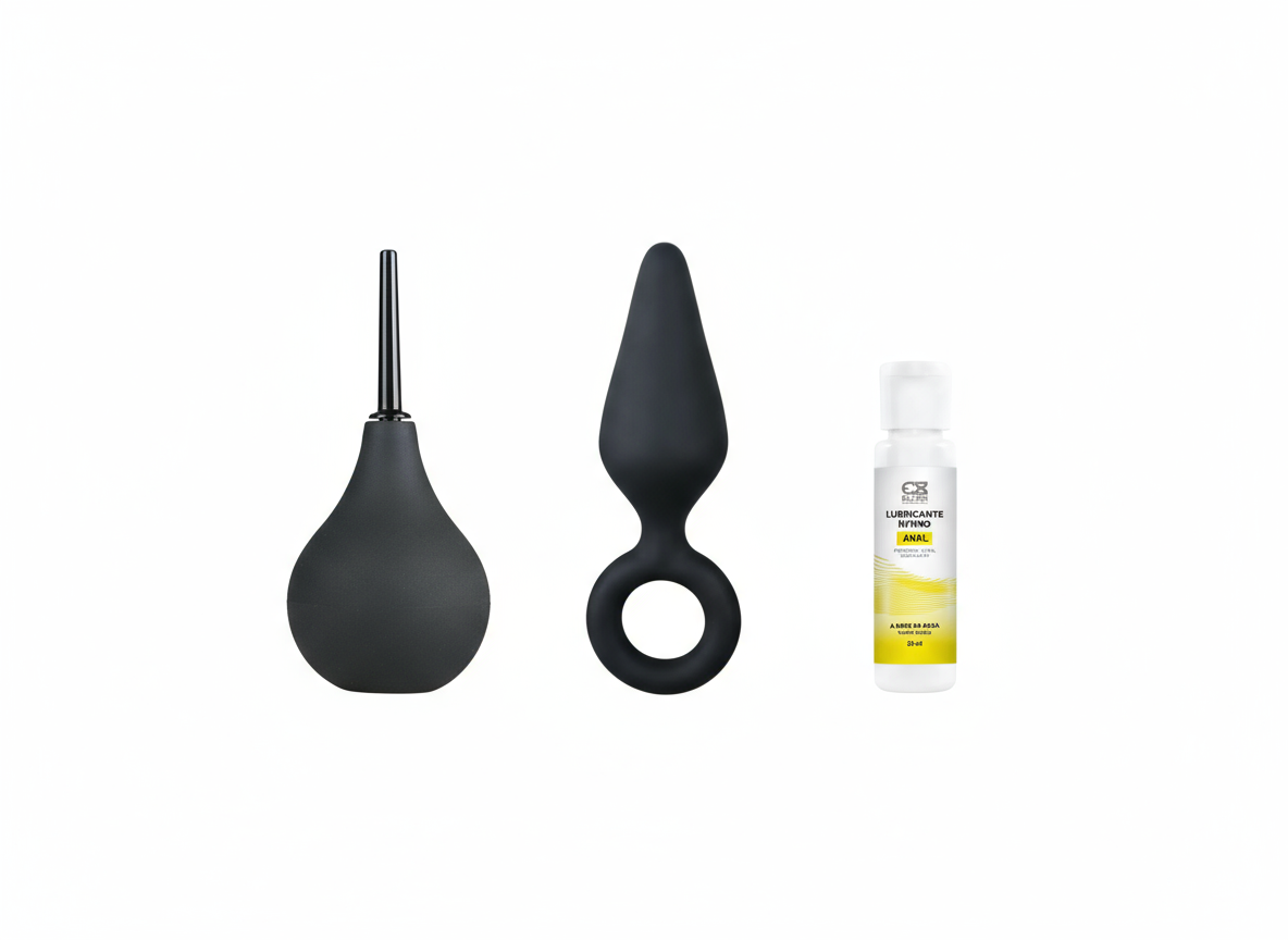 Kit Anal Premium - Plug + Lubricante Desensiblilzsante + Ducha | Experiencia Completa